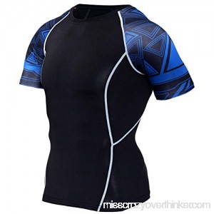 PKAWAY Mens Black Short Sleeve Compression Shirt Blue Sleeve Sports T Shirt B07NKB89ZC